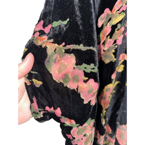 Xhilaration Kimono Velvet Burn Out Size XS/S Dark Floral Fringe Boho Gypsy Fairy - Picture 2 of 6